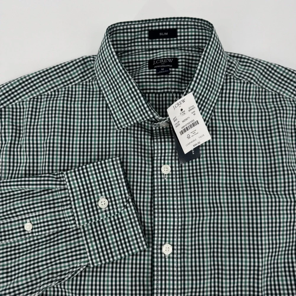 J.Crew Performance Slim Fit Gingham Button Down Shirt Green White Mens Medium